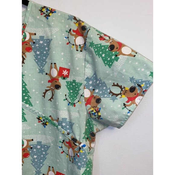 Women's Gabby Brooke Christmas Tree Reindeer Medical Nurse Scrub Top Size XL - Picture 6 of 9